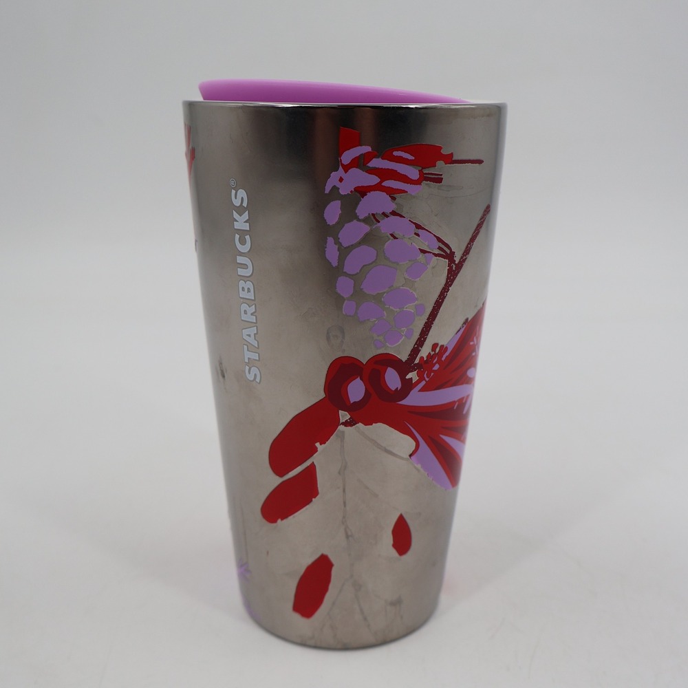 Starbucks Travel Tumbler Unisex 12oz Silver Floral Metallic Ceramic Mug